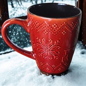Paltzgraff ceramic forest scene coffee mug. Moose ,  Evergreens &‎ Snowflakes